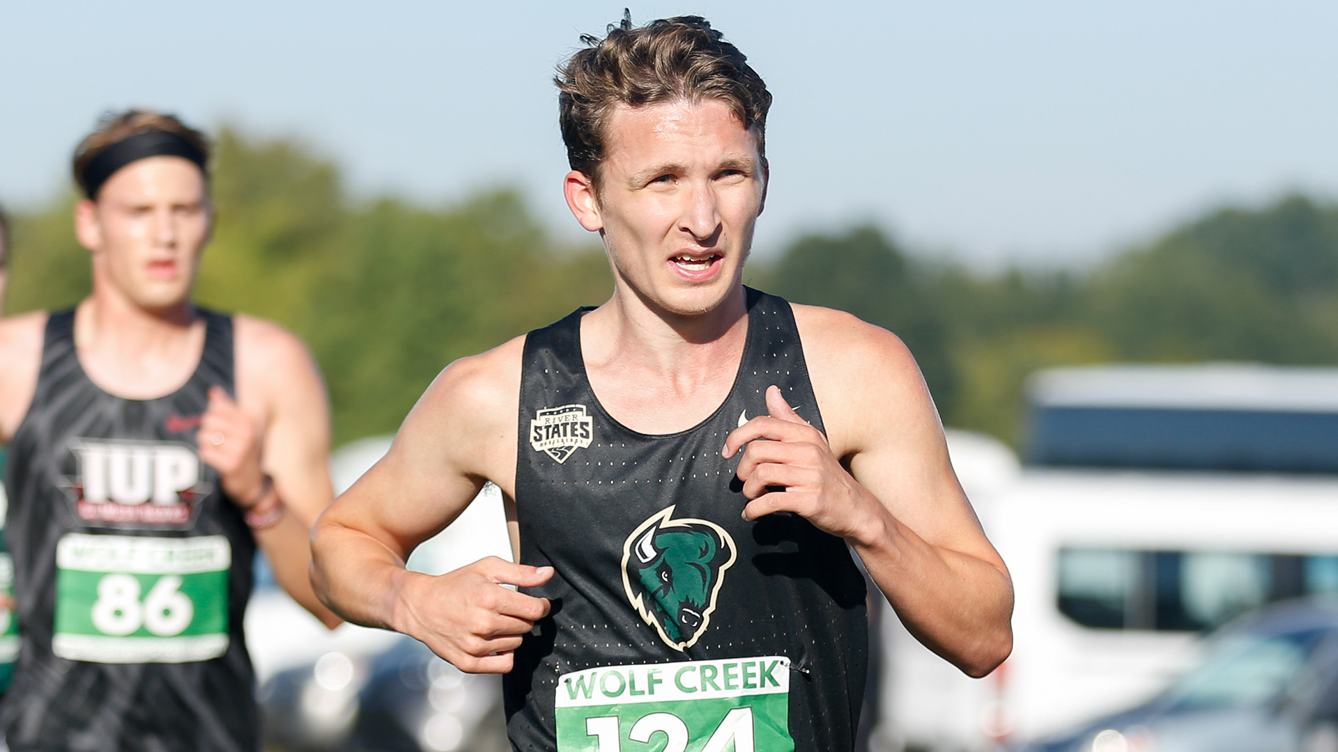 Joshua Gosselin racing last meet at RMU. (Photo by Aidan Ringiewicz)